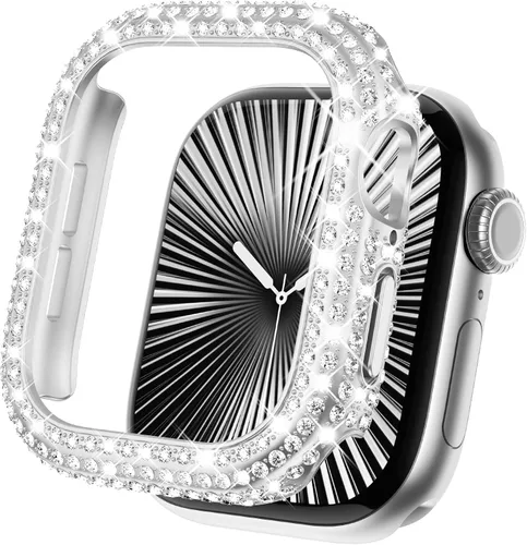 Vista 23 de KADES - Funda protectora completa compatible con iWatch, con protector de pantalla de vidrio templado incorporado, brillante y con diamantes de Negro