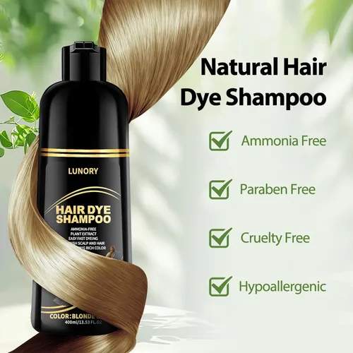 Vista 4 de Champú de tinte para el cabello castaño rubio para cobertura de canas, champú 3 en 1 para el color del cabello Rubio café