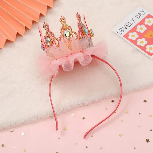 Vista 2 de Ever Fairy Diadema brillante con corona para niñas, diadema de princesa para boda (rosa B)