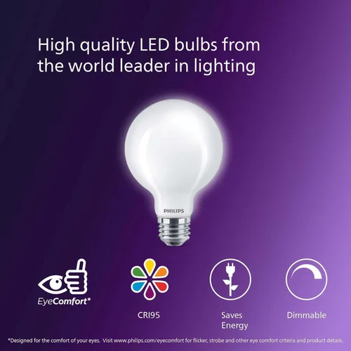 Vista 3 de PHILIPS LED Paquete de 2 Bombillas de Luz G25 de 60W de Ultra Definición Luz de Día (5000K) 500 Lúmenes (5W = 60W) Regulables Esmeriladas Sin