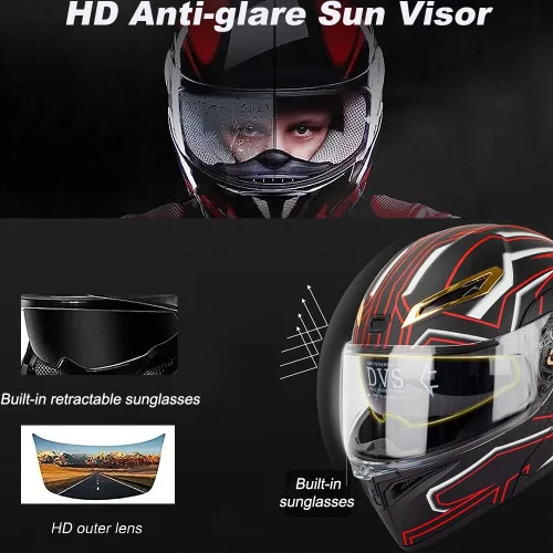 Vista 2 de Casco modular Bluetooth para motocicleta, soporte Bluetooth para 2 personas, casco integrado de cara completa, casco abatible con visera solar