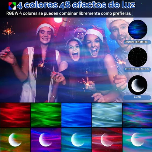 Vista 2 de Cadrim Proyector de estrellas con altavoz Bluetooth y control remoto, proyector de galaxia, luces del norte, proyector Aurora con estrella lunar