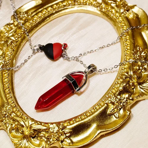 Vista 5 de POZANKI 2 collares con dije de cristal curativo de cuarzo negro y rojo, collar de corazón a juego para parejas, mejor amigo, novio, novia, regalo