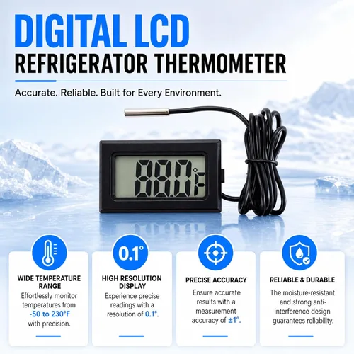 Vista 3 de Termómetro digital LCD para refrigerador, 5 unidades, Fahrenheit -Rango de 50F a 230F, resolución de 0.1 grados, para monitoreo de temperatura