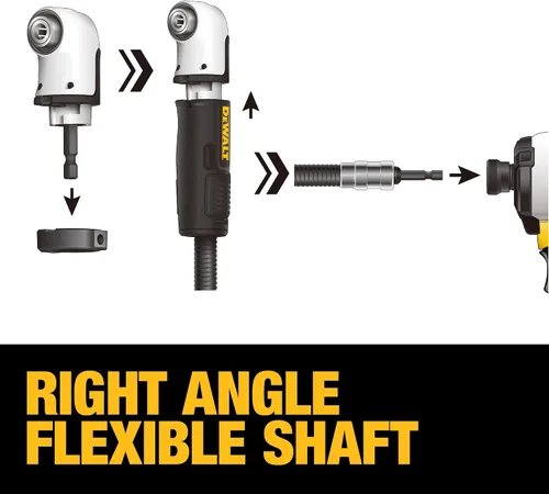 Vista 6 de DEWALT Adaptador de taladro de ángulo recto FLEXTORQ, sistema 4 en 1, eje flexible recto compacto de 12 pulgadas, adaptador de taladro de 90 grados