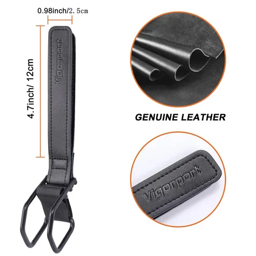 Vista 2 de Vigorport Ganchos para cochecito de bebé para colgar bolsas de pañales, clip organizador de cochecito de cuero genuino para compras de bolsos