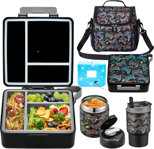 Vista 14 de Lonchera Bento para niños con termo de sopa de 17 onzas, botella de agua aislada y bolsa de almuerzo aislada, a prueba de fugas, contenedor