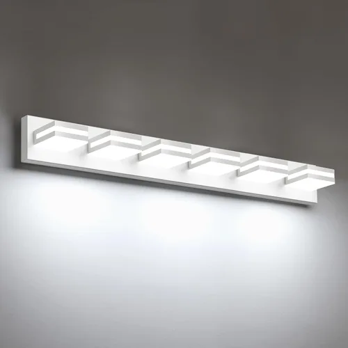 Vista 24 de IZORRO Luces LED modernas para baño (8 luces, regulables), iluminación de pared acrílica blanca mate, luces de tocador para baño sobre espejo, 6000