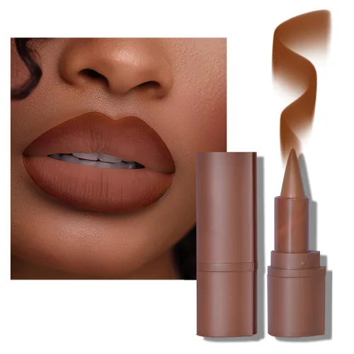Vista 89 de BAISEN DIARY 2 en 1 doble punta mate delineador de labios y brillo de labios, lápiz combinado de labios marrón nude degradado, delineador de labios