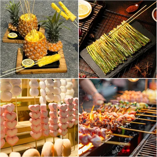 Vista 4 de 200 pinchos de bambú natural de 6/8/10/12/14/16 pulgadas, brochetas de madera para barbacoa de madera, brochetas de barbacoa para barbacoa aperitivo