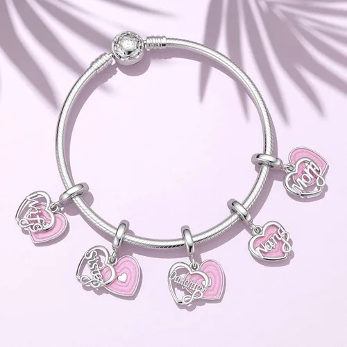 Vista 6 de SEVENWELL Dijes familiares para Pandora, plata de ley 925 con forma de corazón y flores para pulsera, mamá, hermana, hija, esposa, nana, mejor amiga