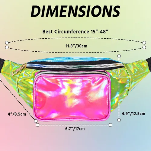 Vista 2 de Abbylike Cangurera holográfica retro de los años 80 y 90, 3 bolsillos, para cinturón, para mujeres, hombres, correr, viajar, vacaciones, festival