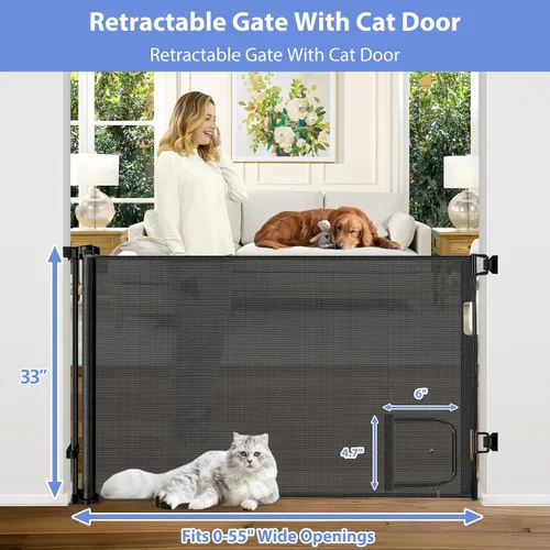 Vista 2 de Puertas retráctiles para bebés con puerta de 55" de ancho Puerta retráctil para perros con puerta para mascotas Puerta retráctil al aire libre