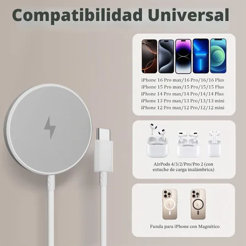 Vista 3 de [Certificado MFi de Apple] Cargador magnético sin llave de 10 pies