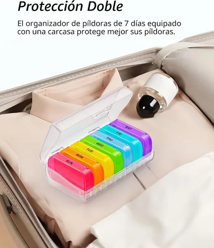 Vista 4 de ZIKEE Paquete de 7 pastilleros extra grande, pastillero portátil para 7 días para bolsillo, bolso, pastillero semanal con diseño de doble