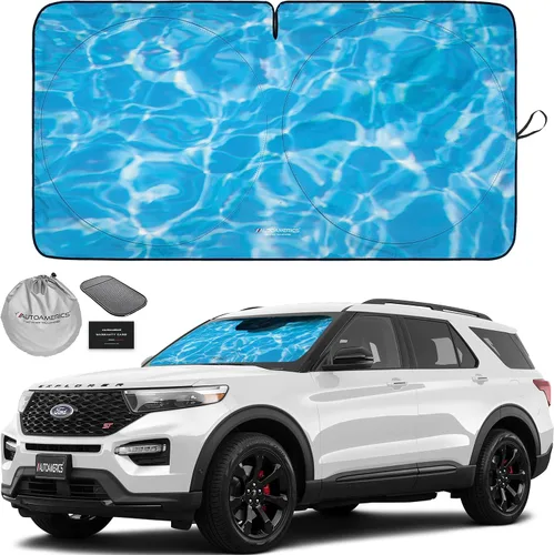 Vista 29 de Parasol de Parabrisas de Una Pieza - Parasol Cromado Líquido Plegable para Ventana Delantera de Auto para Carros SUV Camión - Protector Visor
