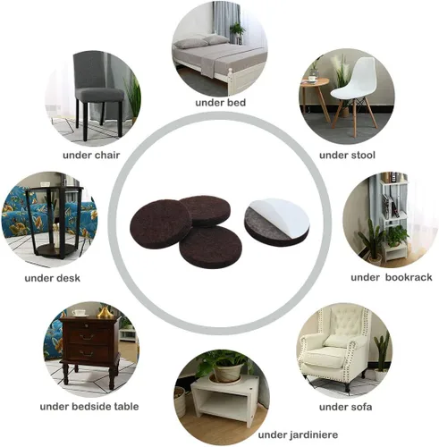 Vista 5 de uxcell 36 almohadillas redondas para muebles, 1 1/4 pulgadas, autoadhesivas, antideslizantes, antiarañazos, fieltro, protector de pisos, marrón