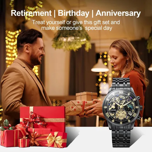 Vista 6 de Mens Watches, Upgraded Gear Design Mens Skeleton Watch, Chronograph Luxury Diamond Dress Business Analog Quartz Wrist Watches for Men, 100fts