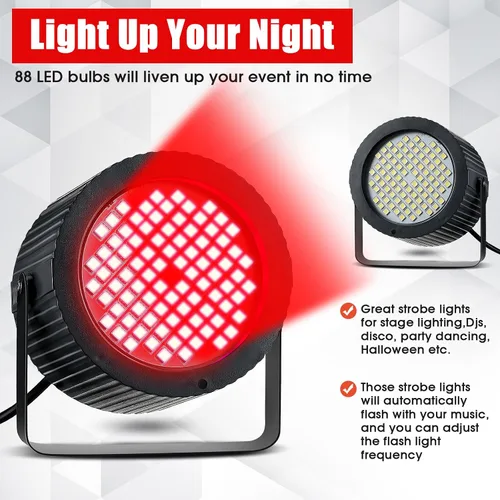 Vista 5 de Funtery 2 luces estroboscópicas brillantes de Halloween, 88 LED, iluminación intermitente para fiesta, sonido y modos de velocidad, luces