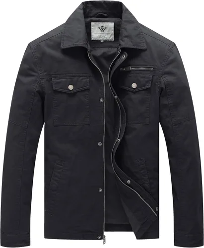 Vista 8 de WenVen Chaqueta de solapa militar de algodón de lona casual para hombre
