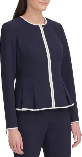 Vista 3 de Tommy Hilfiger Chaqueta tipo blazer con cremallera frontal sin cuello Peplum para mujer