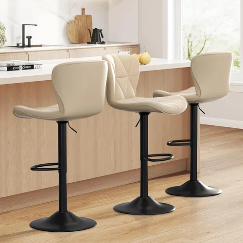 Vista 20 de Juego de 2 taburetes de bar, taburetes giratorios ajustables, taburetes de mostrador de altura de barra con respaldos de cuero sintético para isla