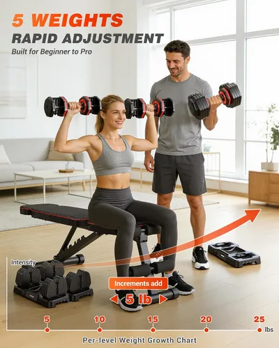 Vista 3 de Rendpas Adjustable Dumbbell Set, Quick Adjust Free Weights for Home Gym 25/55/80/90lb weight dumbbells w/non-slip handle, dual-lock safety