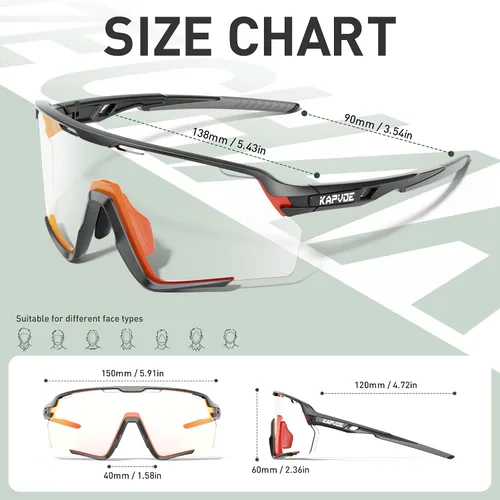 Vista 4 de KAPVOE Photochromic Cycling Glasses Men Women Clear Mountain Bike Sunglasses MTB Bicycle Riding Sports Triathlon - K170