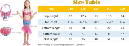 Vista 2 de DNFUN Mermaid Swimsuit for Girls Mermaid Bathing Suit Mermaid Skirt with Bikini