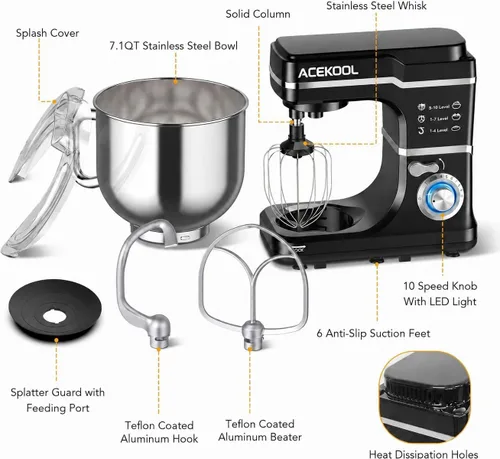 Vista 2 de GarveeHome Batidora de pie de 7.5 cuartos de galón, batidora de cocina de Negro