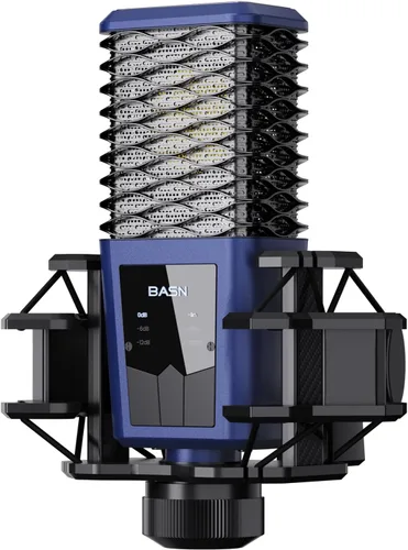 Vista 10 de BASN BMS2 Micrófono de condensador cardioide (negro) Micrófono de grabación de estudio XLR de diafragma grande de metal para podcasting, canto