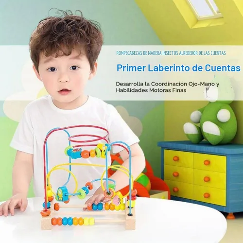 Vista 6 de Timy Primera montaña rusa con cuentas de madera, juguete educativo circular para niños pequeños Juguete de círculo educativo de madera para niños