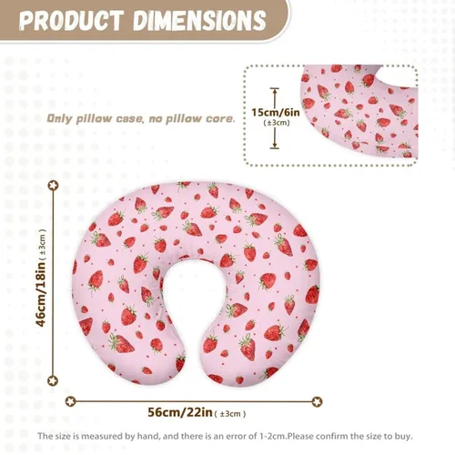 Vista 2 de Funda de almohada de lactancia materna en forma de U con forma de fresa rosada para madres que amamantan, linda funda de almohada suave de frutas