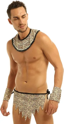 Vista 4 de YiZYiF Ropa interior de 4 piezas con estampado de animales de leopardo para hombre, tangas con cuerdas G, disfraz de tabaco de selva