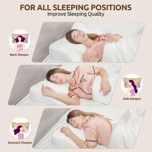 Vista 3 de DONAMA Almohada cervical para el cuello para aliviar el dolor, almohadas de espuma viscoelástica de contorno sin olor con funda de almohada Blanco