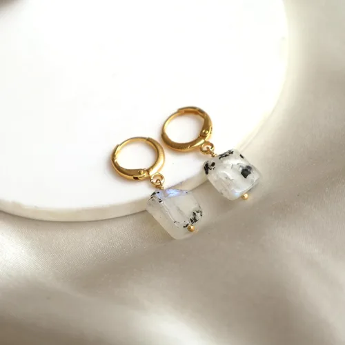 Vista 35 de Gempires Handmade Gemstone Hoop Earrings Raw Crystal Dangle Jewelry Hypoallergenic Gold Plated Lightweight Elegant Jewelry Gifts For Women