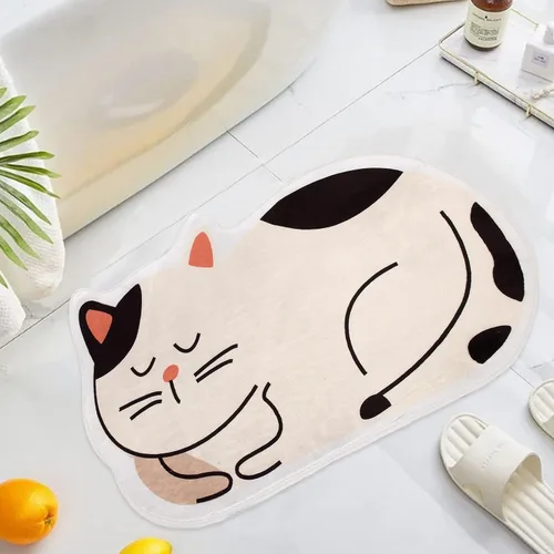 Vista 4 de Divertida alfombra de baño para gatos, bonita alfombra de baño de dibujos animados, de microfibra suave, absorbente de agua, antideslizante, tapete