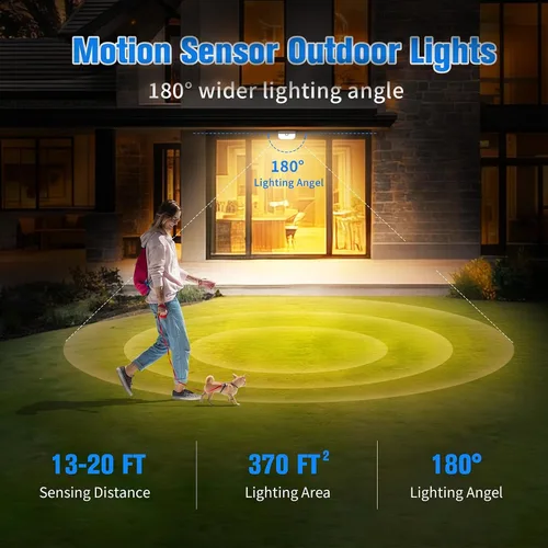 Vista 4 de Aootek Luces solares para exteriores, 182 LED, 2500 lúmenes, luz solar con sensor de movimiento, IP65, impermeable, gran angular, para patio