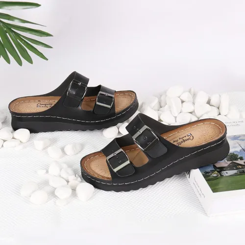 Vista 5 de JABASIC Women Comfort Slides Sandals Double Buckle Adjustable Slip On Platform Sandal