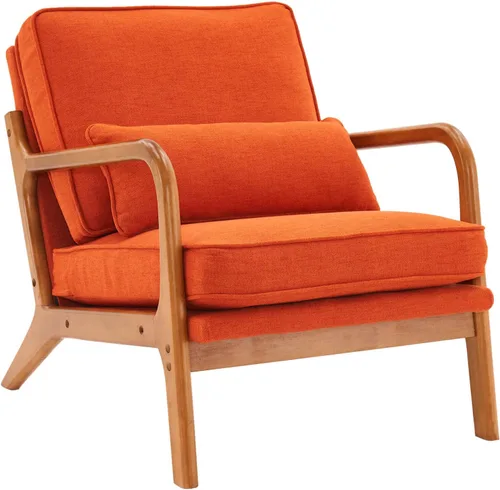 Vista 9 de Lestar Sillón individual, sillas de sofá de acento moderno, asiento tapizado de lino con cojín de respaldo y almohada para sala de estar (beige)