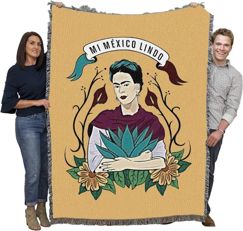 Vista 17 de Pure Country Weavers Frida Kahlo - Manta de mujer hermosa – Tapiz de regalo tejido de algodón – Fabricado en los Estados Unidos (72 x 54 pulgadas)