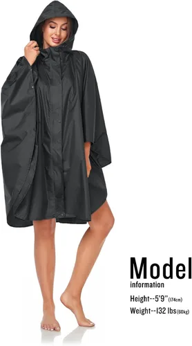 Vista 4 de SaphiRose Poncho de lluvia unisex con capucha impermeable para mujeres adultas