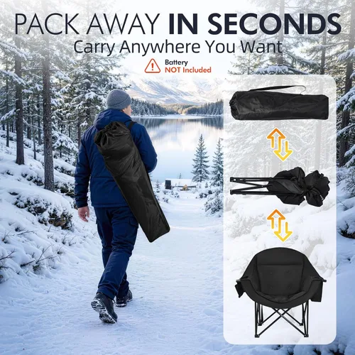 Vista 8 de Silla de camping de gran tamaño con calefacción, resistente, acolchada Negro (Allblack)