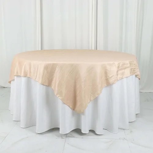 Vista 6 de Efavormart - Mantel cuadrado de tafetán arrugado de acordeón beige de 72 x 72 pulgadas