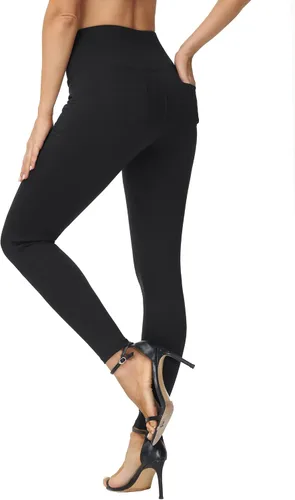 Vista 2 de THE GYM PEOPLE Leggings casuales de yoga para mujer, cintura alta, control de abdomen, pantalones de entrenamiento con 4 bolsillos