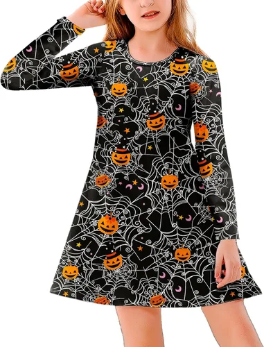 Vista 3 de Vestido de manga larga con estampado de Mardi Gras para niñas de 3 a 12 años
