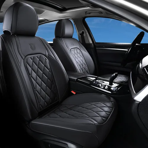 Vista 25 de Coverado Fundas de Asientos Delanteros, Funda de Asiento de Cuero Sintético de Lujo Impermeable, Protector de Asiento de Coche Beige, Funda
