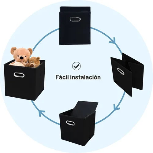Vista 5 de Contenedores de almacenamiento de tela negra, 13 x 13 x 13 pulgadas, cajas de almacenamiento plegables con doble asa, caja organizadora de tela