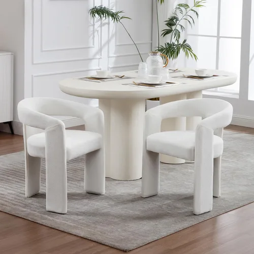 Vista 7 de Modern Boucle - Juego de 2 sillas de comedor tapizadas con diseño de barril con brazo, cómodas sillas laterales para cocina, comedor, recepción