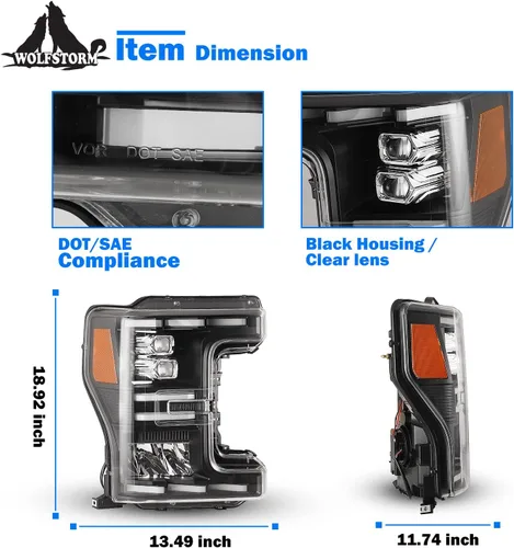 Vista 2 de Conjunto de faros delanteros para Ford F250, F350, F450, F550, F550 2017, 2018, 2019, 2020, con modos de iluminación LED funcionales, DRL, reemplazo